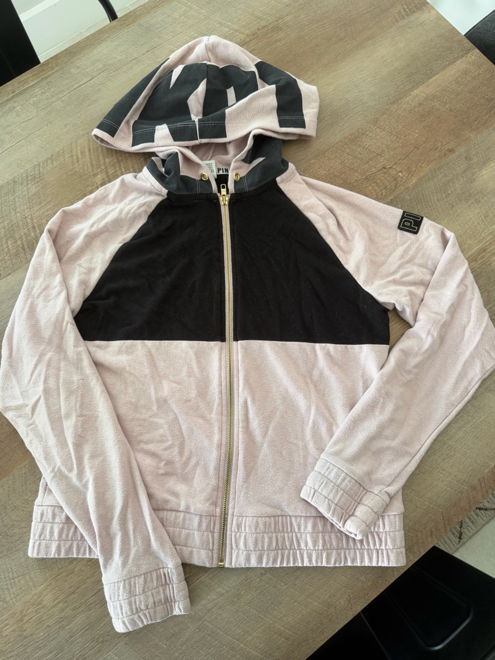 Victoria’s Secret PINK Colorblock Full Zip Hoodie Pink Black | Size Small